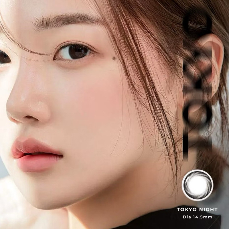 Lens cận màu đen giãn tròng Tokyo Night 💥HÀNG CAO CẤP💥 Kính áp tròng có độ cận 0-8, có độ ẩm cao mềm mại, không cộm