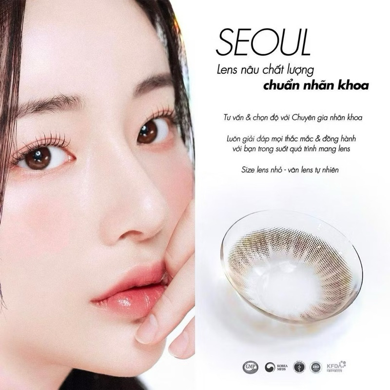 Lens cận SEOUL BROWN màu nâu trầm tự nhiên 💥HÀNG CAO CẤP💥 Kính áp tròng Hàn Quốc có độ cận 0-8, không cộm, GDia 12.8mm