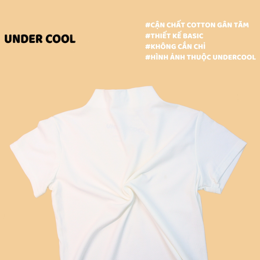Áo Thun nữ Cotton cổ thấp 3 phân Cộc tay UNDERCOOL co giãn basic sang chảnh màu đen trắng be nâu ACT02
