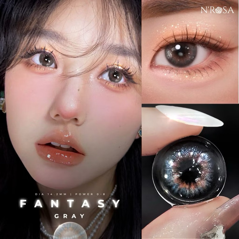 Lens cận màu xám N’Rosa Fantasy Gray 💥HÀNG CAO CẤP💥 Kính áp tròng Hàn Quốc có độ cận 0-8, màu xám thời thượng siêu xinh