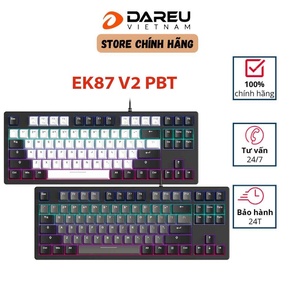 Bàn phím cơ Gaming DAREU EK87 v2 PBT (2 sides RGB strip, Multi-Led, PBT ...