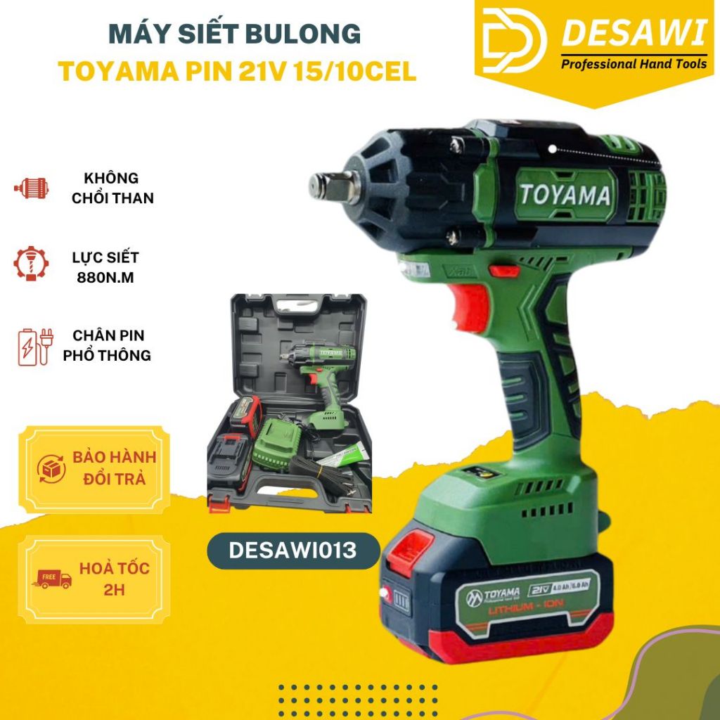 Máy Siết Bulong DESAWI TOYAMA Lực Siết 880 Không Chổi Than Chân Phổ Thông Mở Vặn Ốc Xe Tải, Ô Tô, Xe Máy DESAWI013