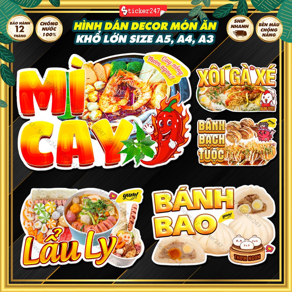 Decal Trang Trí Quán Ăn, Mì Cay Chống Nước 🌈𝑭𝒓𝒆𝒆𝒔𝒉𝒊𝒑 Hình Dán Món Ăn ...