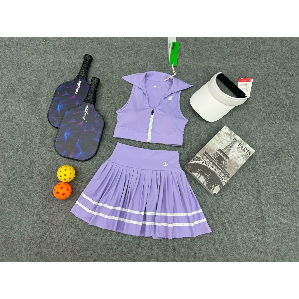 Bộ thể thao nữ, Bộ váy áo xếp ly, Bra khoá kéo chơi Tennis, Golf, Pickleball... Hàng QC cao cấp