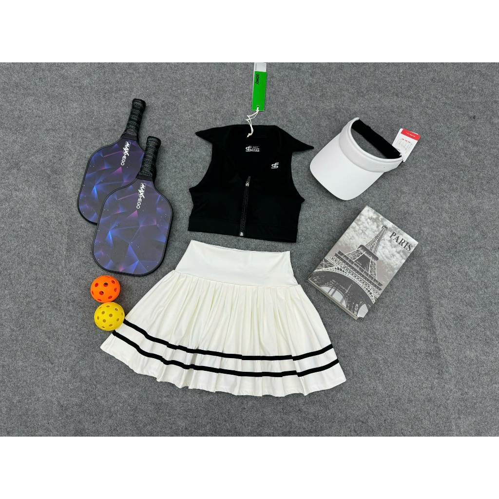 Bộ thể thao nữ, Bộ váy áo xếp ly, Bra khoá kéo chơi Tennis, Golf, Pickleball... Hàng QC cao cấp