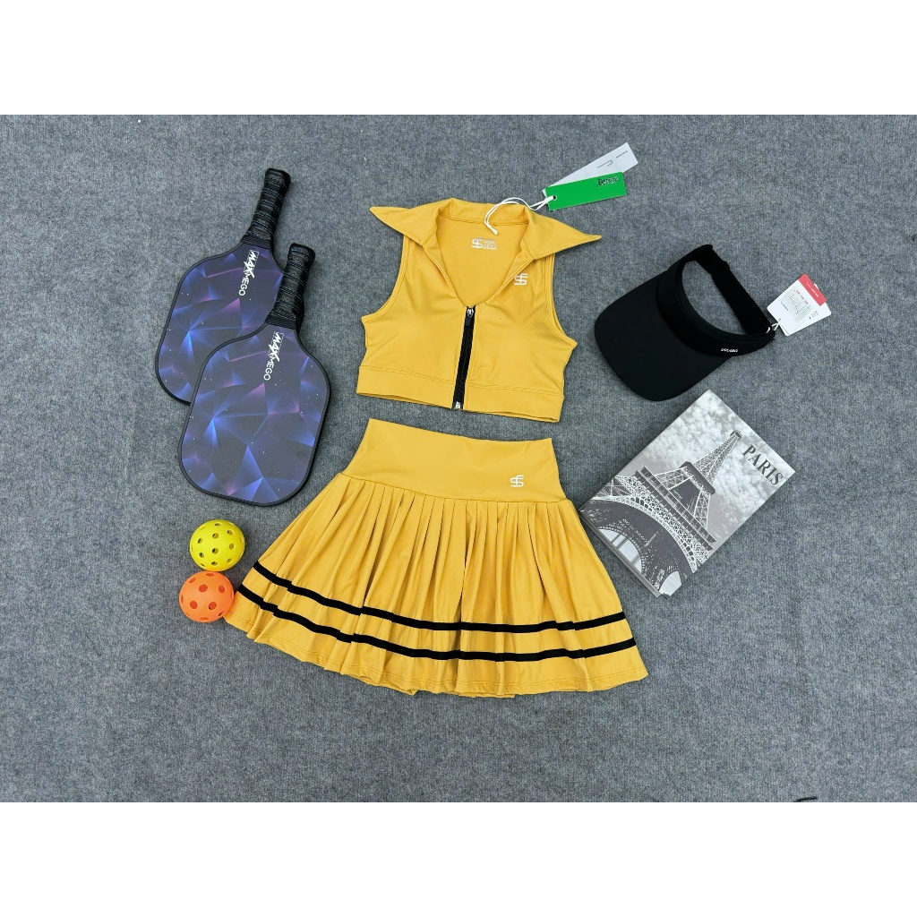 Bộ thể thao nữ, Bộ váy áo xếp ly, Bra khoá kéo chơi Tennis, Golf, Pickleball... Hàng QC cao cấp