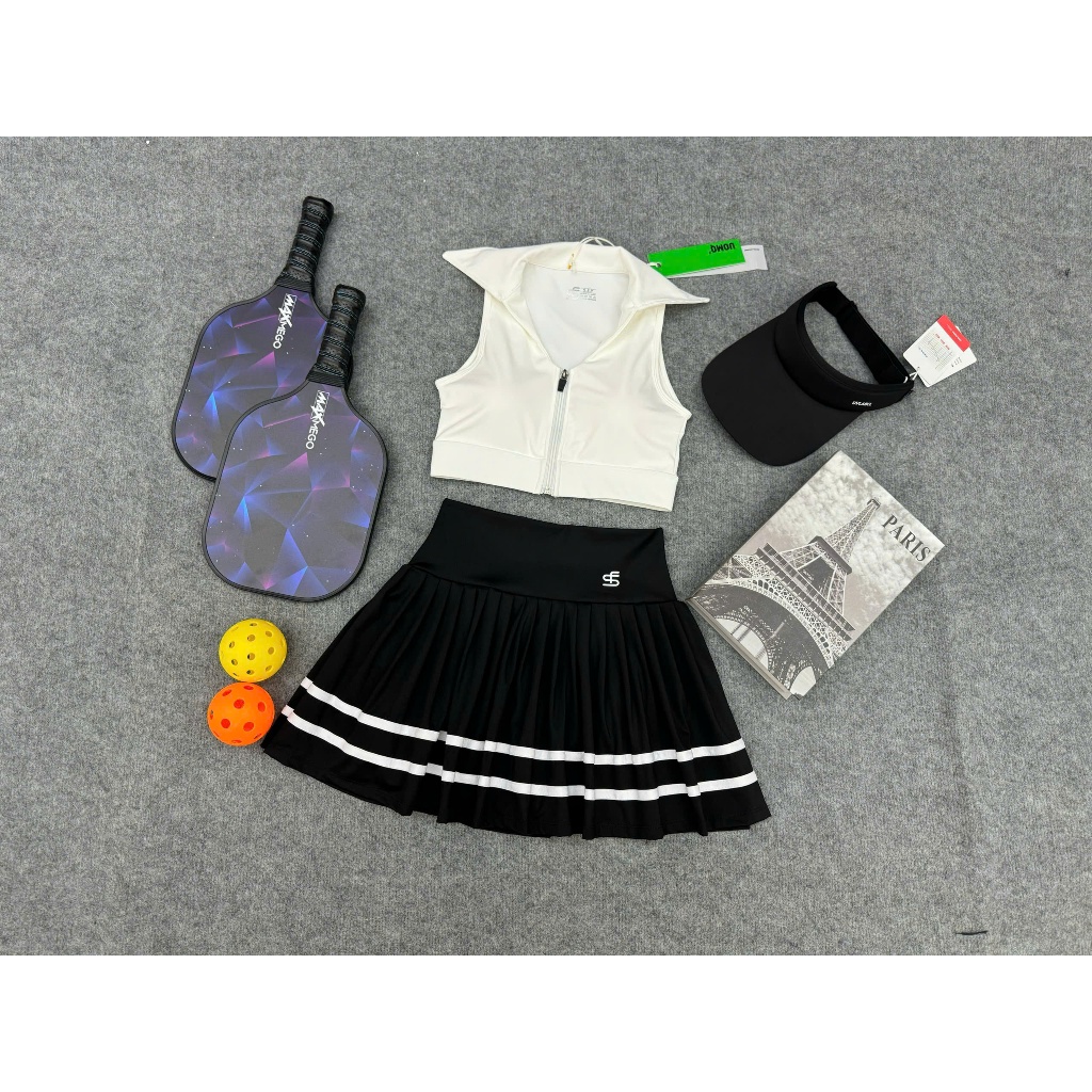 Bộ thể thao nữ, Bộ váy áo xếp ly, Bra khoá kéo chơi Tennis, Golf, Pickleball... Hàng QC cao cấp