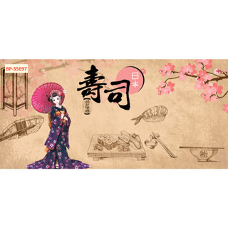 Tranh VẢI LỤA KIM SA NHẬT BẢN, decor quán sushi, quán trà Nhật tặng keo và dụng cụ dán