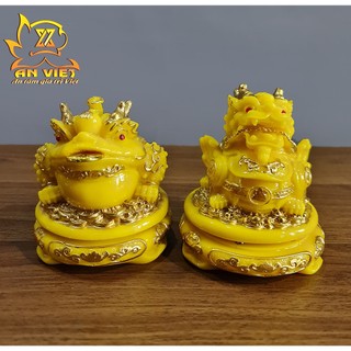 Cóc Ngậm Tiền Thiềm Thừ - Tỳ Hưu Phong Thủy Đá - Cao 12cm - Màu Vàng - CTH2407