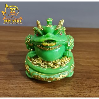 Cóc Ngậm Tiền Thiềm Thừ - Tỳ Hưu Phong Thủy Đá - Cao 12cm - Màu Xanh - CTH2408