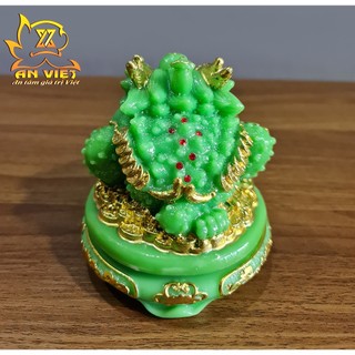 Cóc Ngậm Tiền Thiềm Thừ - Tỳ Hưu Phong Thủy Đá - Cao 12cm - Màu Xanh - CTH2408