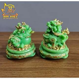 Cóc Ngậm Tiền Thiềm Thừ - Tỳ Hưu Phong Thủy Đá - Cao 12cm - Màu Xanh - CTH2408