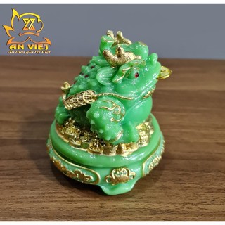 Cóc Ngậm Tiền Thiềm Thừ - Tỳ Hưu Phong Thủy Đá - Cao 12cm - Màu Xanh - CTH2408