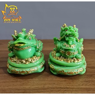 Cóc Ngậm Tiền Thiềm Thừ - Tỳ Hưu Phong Thủy Đá - Cao 12cm - Màu Xanh - CTH2408