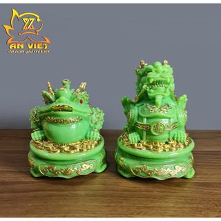 Cóc Ngậm Tiền Thiềm Thừ - Tỳ Hưu Phong Thủy Đá - Cao 15cm - Màu Xanh - CTH2414