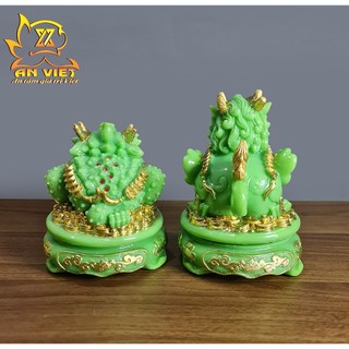 Cóc Ngậm Tiền Thiềm Thừ - Tỳ Hưu Phong Thủy Đá - Cao 15cm - Màu Xanh - CTH2414