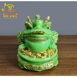 Cóc Ngậm Tiền Thiềm Thừ - Tỳ Hưu Phong Thủy Đá - Cao 15cm - Màu Xanh - CTH2414