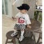 -Hàng loại 1 Set quần áo cotton cún + quần caro đen trăng form Hàn đi chơi đi học HH02