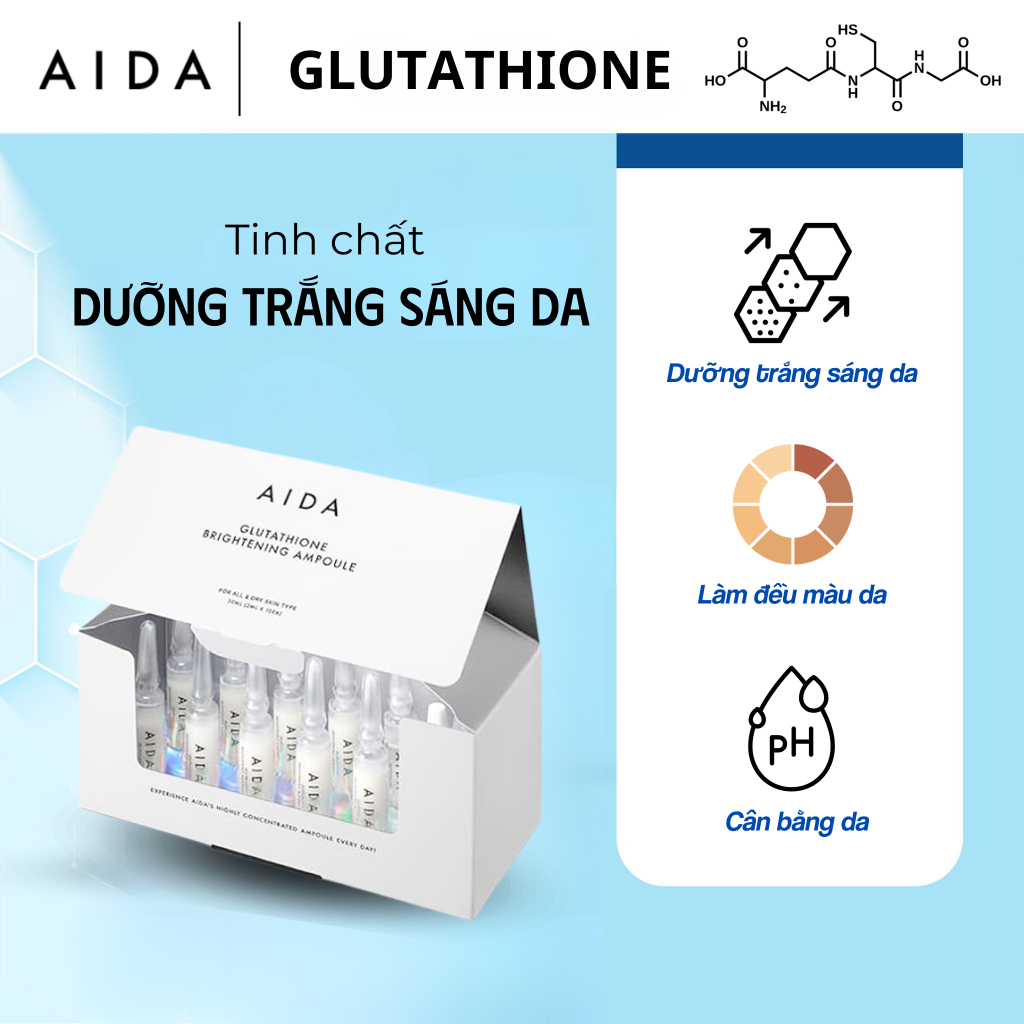 glutathione dose im DATE 2/2026] Tinh chất dưỡng trắng sáng da AIDA Glutathione Brightening  Ampoule hộp 10 ống