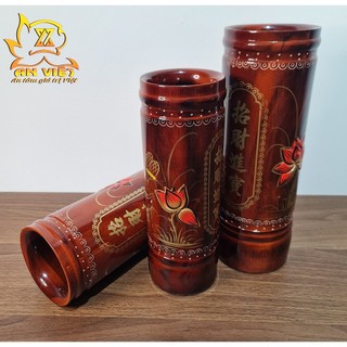 Ống Đựng Nhang Bằng Gỗ Họa Tiết Hoa Sen Nổi - ODN2406