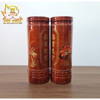 Ống Đựng Nhang Bằng Gỗ Họa Tiết Hoa Sen Nổi - ODN2406