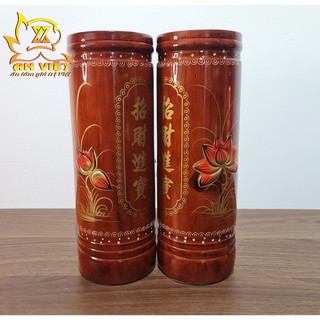 Ống Đựng Nhang Bằng Gỗ Họa Tiết Hoa Sen Nổi - ODN2406