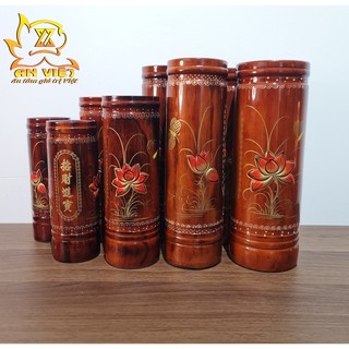 Ống Đựng Nhang Bằng Gỗ Họa Tiết Hoa Sen Nổi - ODN2406