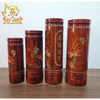 Ống Đựng Nhang Bằng Gỗ Họa Tiết Hoa Sen Nổi - ODN2406