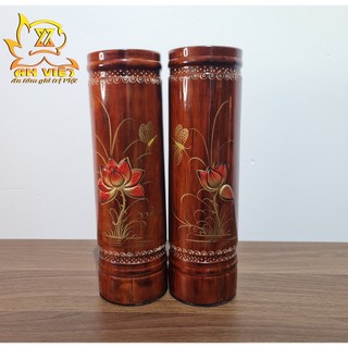 Ống Đựng Nhang Bằng Gỗ Họa Tiết Hoa Sen Nổi - ODN2406