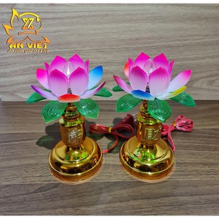 Cặp Đèn Thờ Cúng Hoa Sen - Nhựa - Cao 18cm - DHS2401