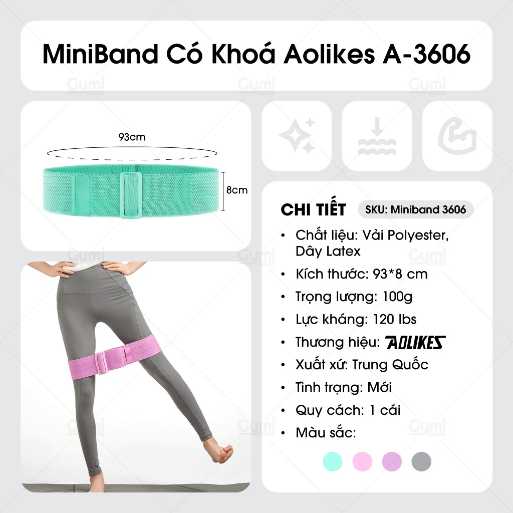 Mini Band Có Khoá A-3606 - Dây Miniband Kháng Lực Tập Mông Aolikes Đàn Hồi, Tự Do Điều Chỉnh Chu Vi - AL3606