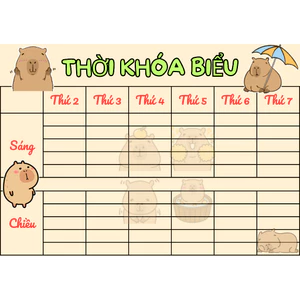 Combo 2 Thời khóa biểu hoạt hình Kuromi, Sanrio... dễ thương từ thứ 2 đến thứ 7