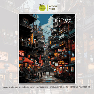 Tranh tô màu theo số, tranh số hóa Phố cũ trung hoa đã căng khung 40x50cm - T1317