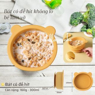 < Tổng hợp> Bát ăn dặm bằng silicon hình gấu có đế hít chống đổ cho bé ( không kèm thìa muỗng)