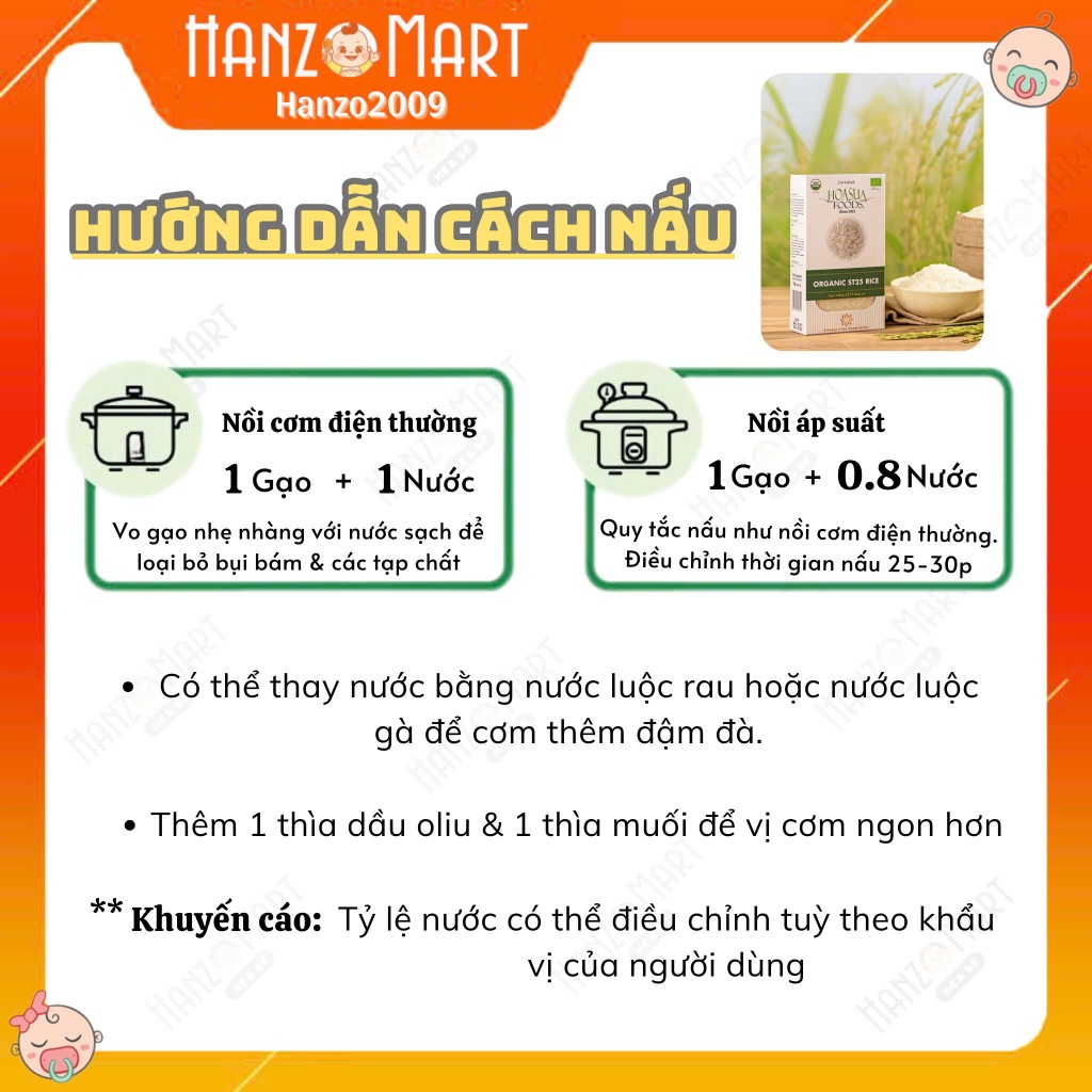 Gạo hữu cơ Hoa Sữa st25 MeKong chế biến ăn dặm cho bé - hanzomart