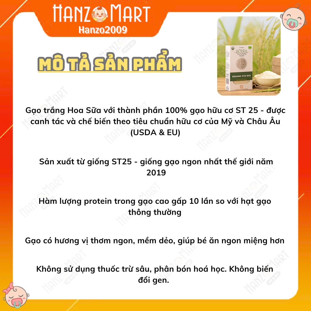 Gạo hữu cơ Hoa Sữa st25 MeKong chế biến ăn dặm cho bé - hanzomart