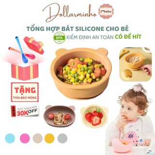 < Tổng hợp> Bát ăn dặm bằng silicon hình gấu có đế hít chống đổ cho bé ( không kèm thìa muỗng)