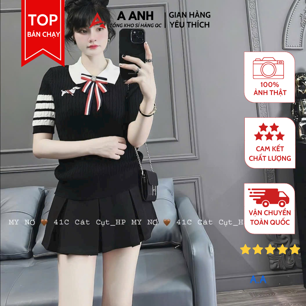 Len Cổ Đức Tay Viền Kẻ , Cổ Găn Nơ Xinh Chất Len Mongtaghi