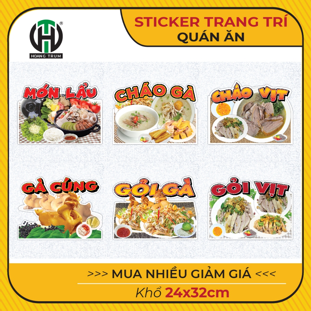 Decal Sticker dán quán Gỏi Gà, Gà Cúng, Cơm Gà, Cháo Vịt, Gỏi Vịt Khổ ...