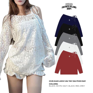 ÁO KAKI NỮ LỆCH VAI TAY DÀI PHỐI DÂY FORM RỘNG FFCLUB MIX