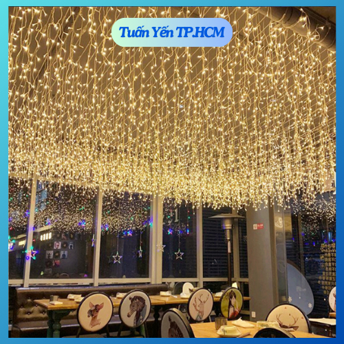 Dây đèn led rèm mưa ngắn dây thả 60cm - 6M - 8M - 12M màu vàng, chống ...