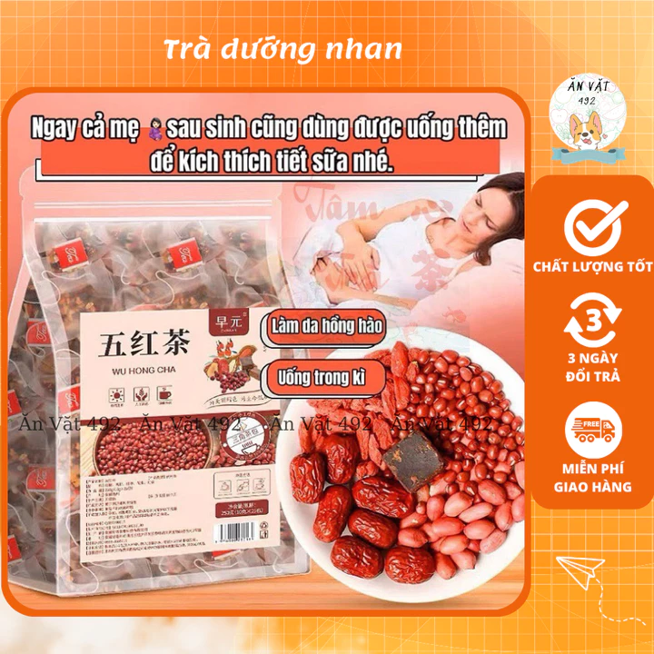 Trà Hoạt Huyết Ngũ Hồng Thang, Trà Đường Nâu Táo Đỏ Đậu Phộng Hắc Kỷ Tử Dưỡng Nhan Ích khí Bổ Huyết - Ăn Vặt 492