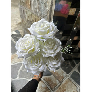 Chùm hoa hồng cánh xoăn 9 bông size lớn  - Hoa giả,hoa lụa cao cấp