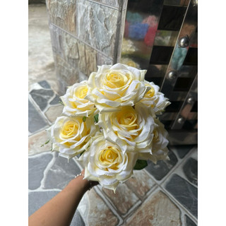 Chùm hoa hồng cánh xoăn 9 bông size lớn  - Hoa giả,hoa lụa cao cấp