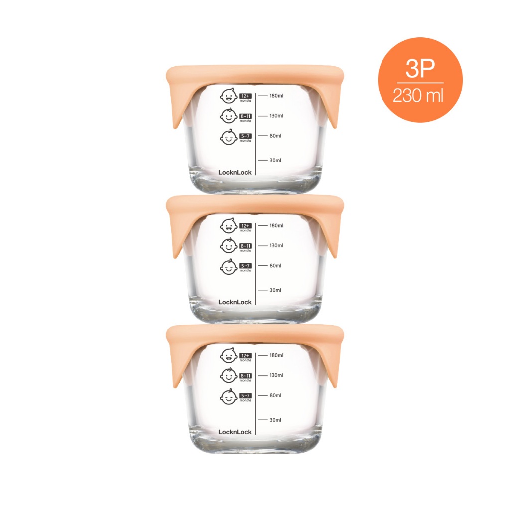 Hộp thủy tinh đựng thức ăn dặm cho bé LocknLock có vạch chia dung tích 230ml LLG508S3ORG - K-MALL