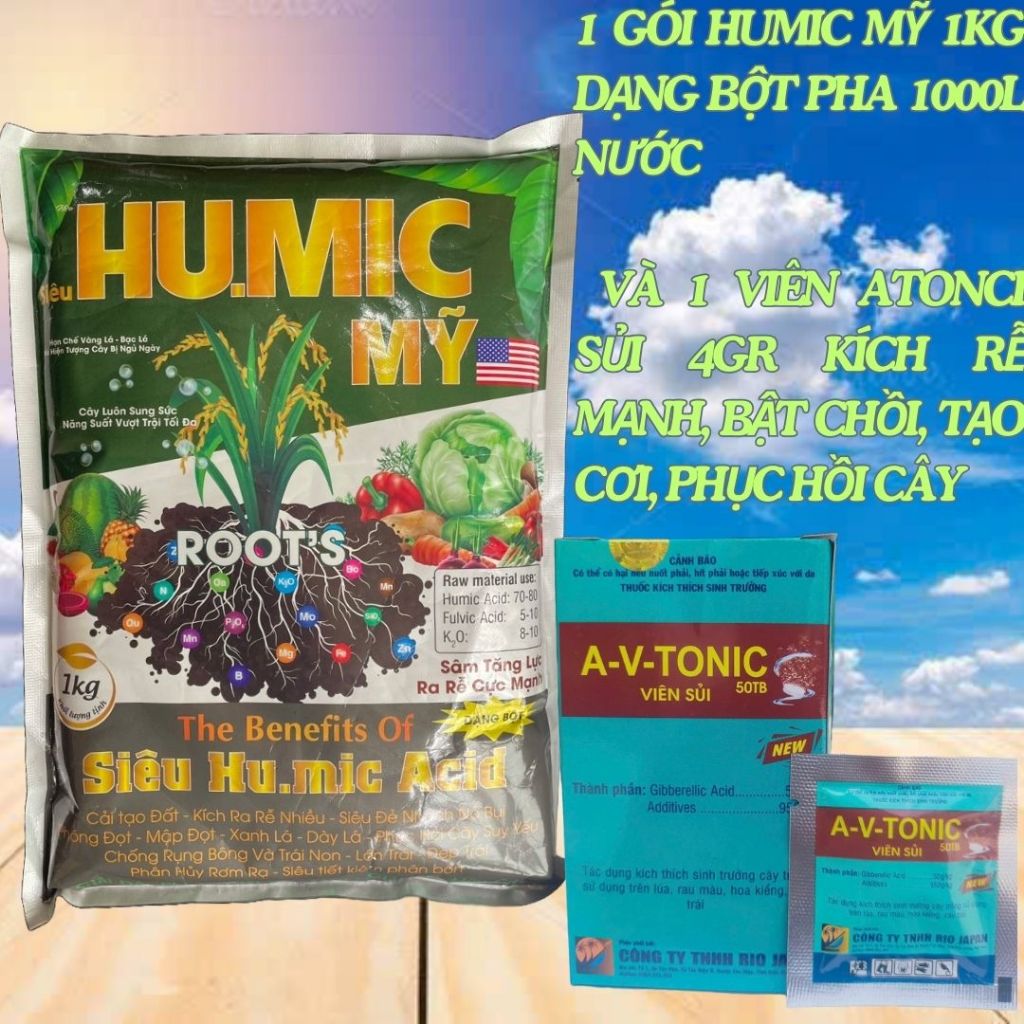 HUMIC MỸ 1KG DẠNG BỘT PHA 1000L CHÍNH HÃNG VÀ 1 VIÊN SỦI ATONIC 4G KÍCH ...