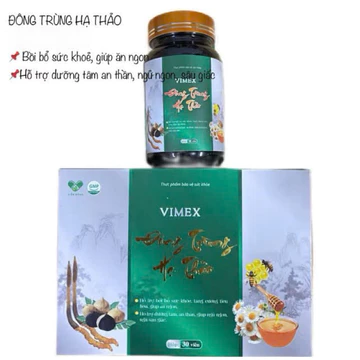 VIMEX ĐÔNG TRÙNG HẠ THẢO - hỗ trợ ăn ngon ngủ tốt, dưỡng tâm an thần, tăng cường tiêu hoá, thể lực, lọ 30 viên