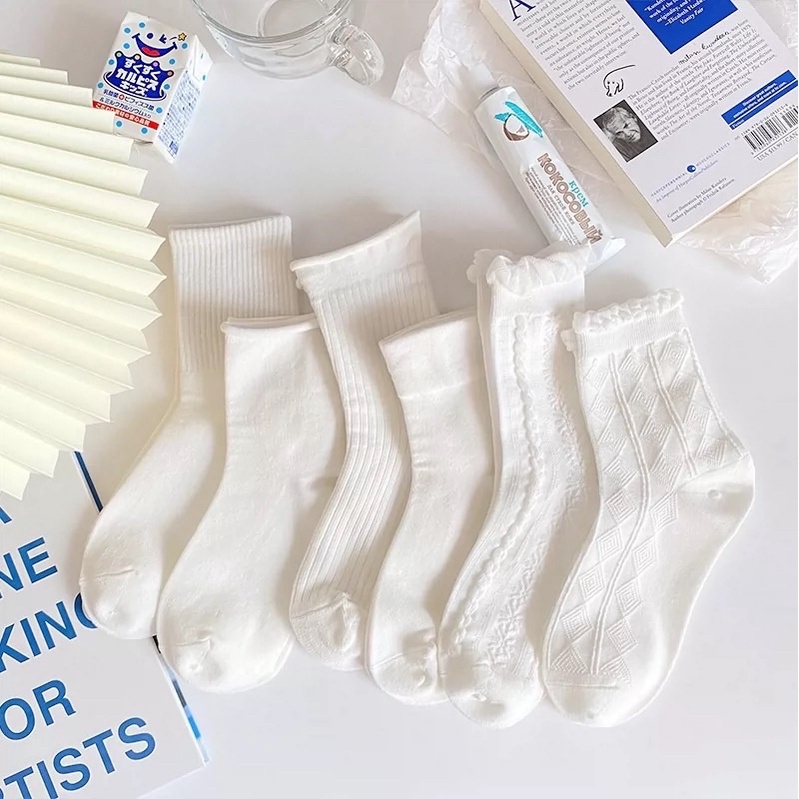 Set 10 Đôi Tất vớ màu trắng bèo cổ cao Phong Cách Hàn Quốc (Tuyển   )