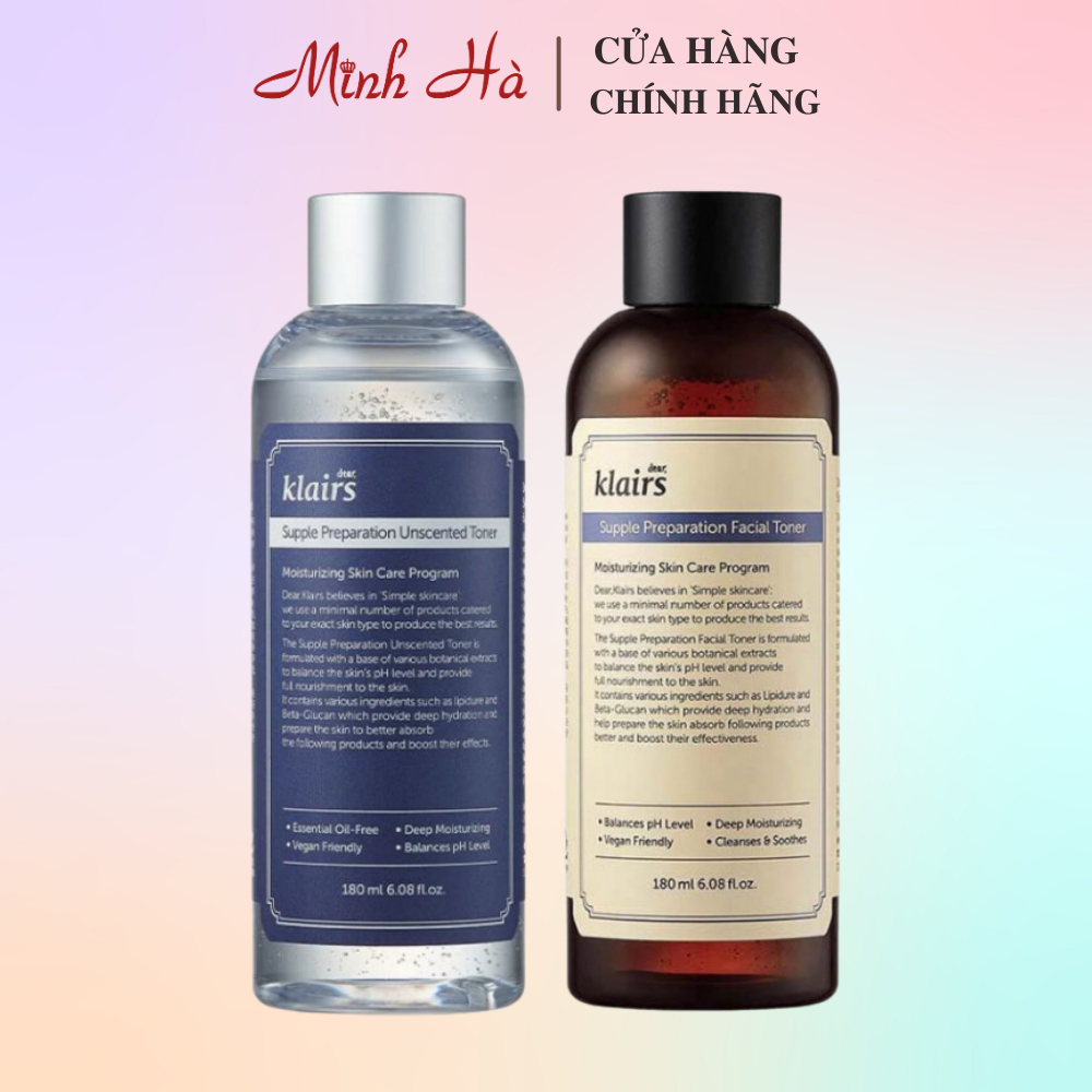Ảnh Nước hoa hồng Klairs Supple Preparation Unscented Toner 180ml có mùi và không mùi cấp ẩm tức thì làm sạch sâu 1