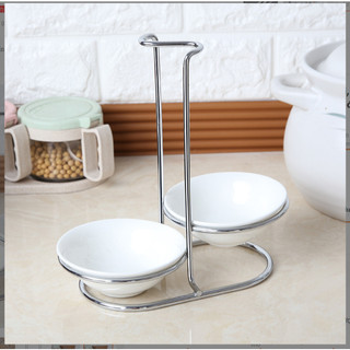 Giá Để Thìa Canh Đôi Inox - Giá Kê Muôi Lẩu và 2 Bát Đựng Sành Sứ / Inox Sang Trọng